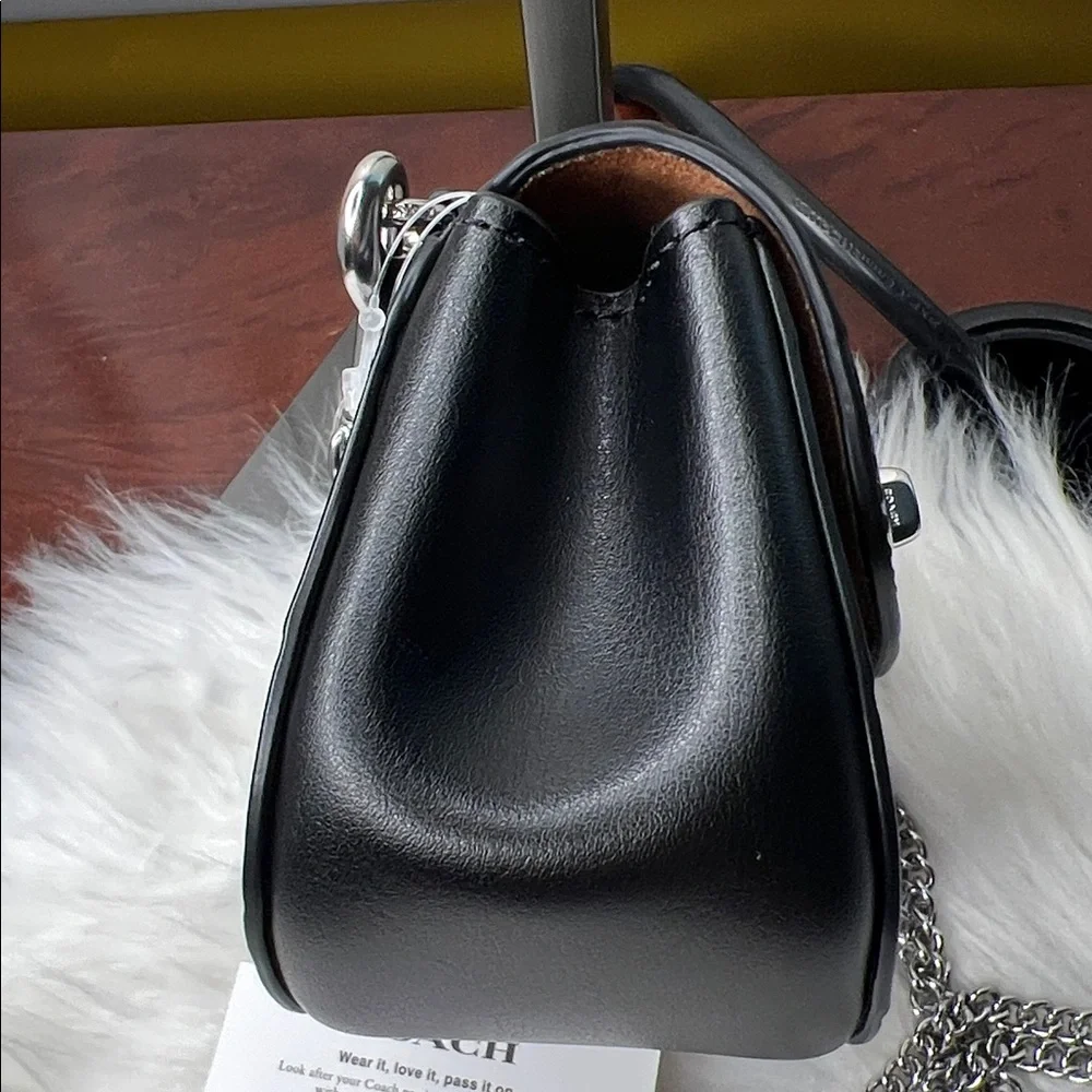 Coach Black Croc Embossed Turnlock Card Case Mini With Chain Bag Retail $228 NWT - Picture 6 of 17